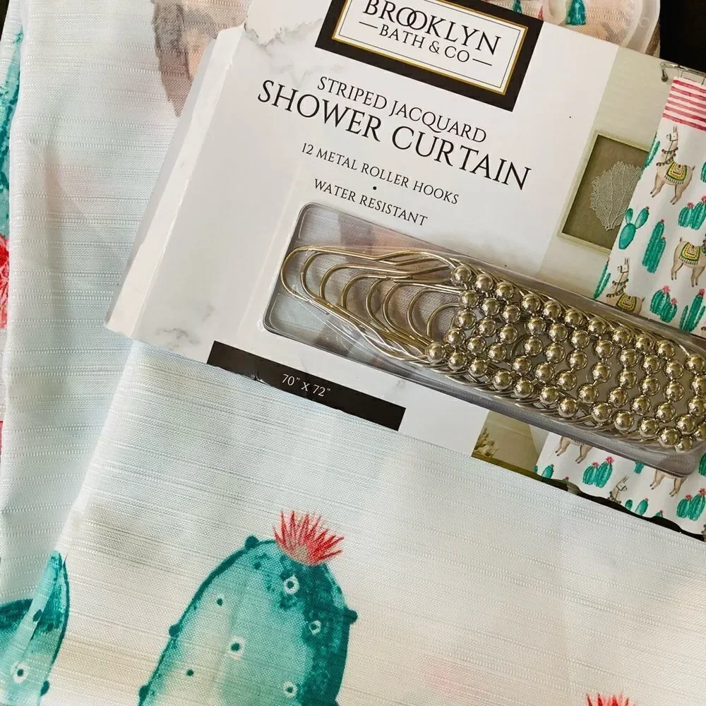Llama Alpaca Cactus Boho Complete Shower Curtain Bath Set